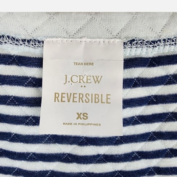 J.Crew Factory Reversible Pullover Sweatshirt XS Blue Striped Quilted NWT Cozy - Picture 11 of 16